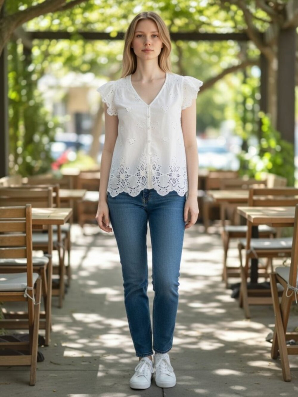 Jennifer & Grace White Eyelet Button-Front Blouse Size S